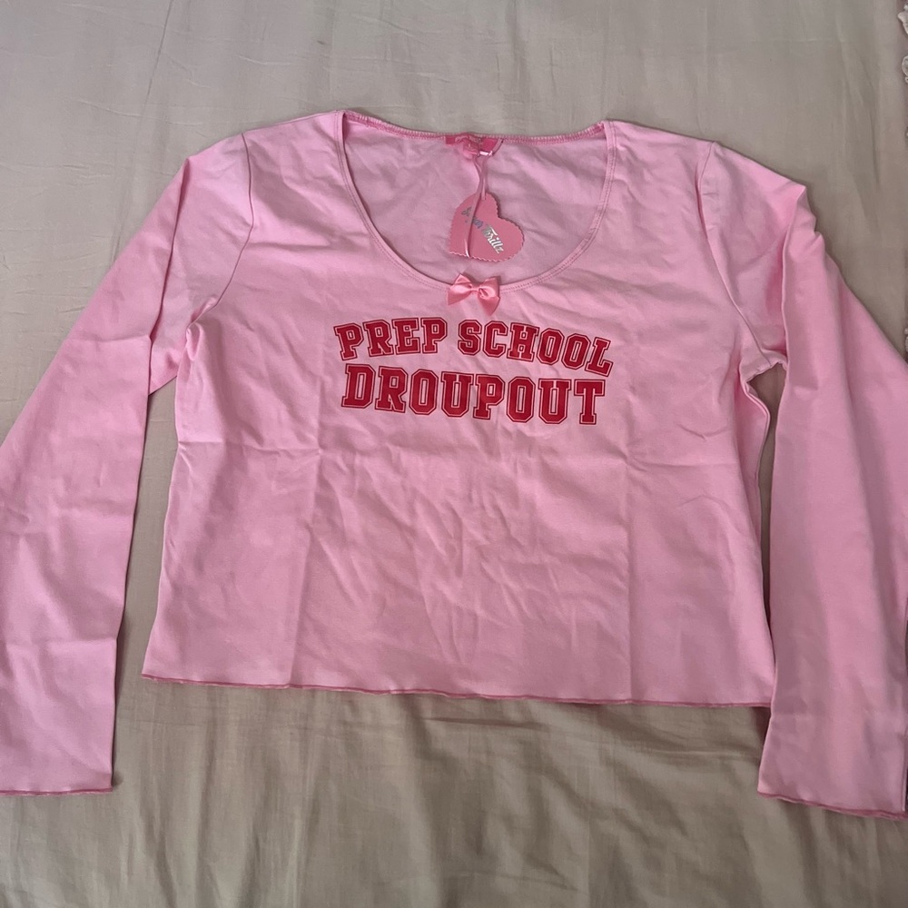 Sugar Thrillz Pink and Red Long Sleeve Cropped Tee